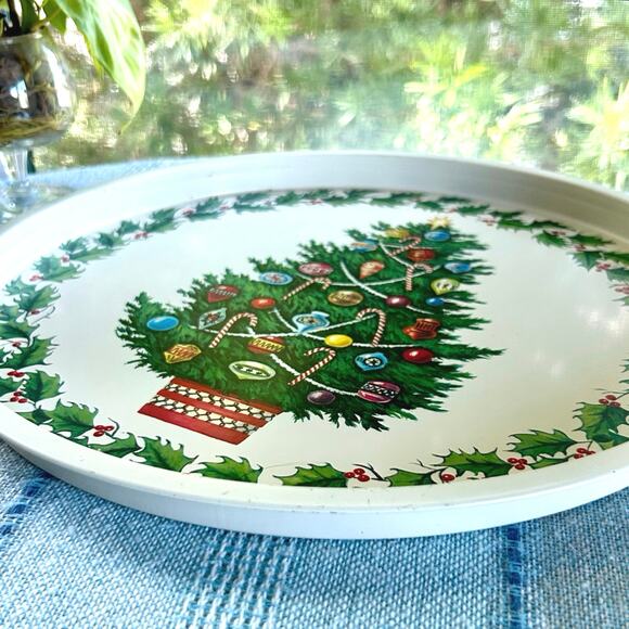 Vintage Christmas Tree Metal Serving Tray – 13” Holiday Barware Decor - Picture 4 of 8